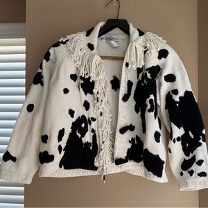 Vintage Michael Simon Cow Print Cropped Sweater Jacket Size 1/Medium